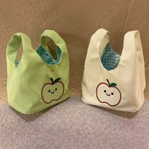 RUSSELLERT Cartoon Embroidered Canvas Tote Bag Versatile Korean Style Lunch Bag Cute Solid color Handbag Women Commuting