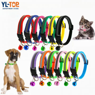 ปลอกคอสัตว์เลี้ยงมีกระดิ่ง 12 สีปรับขนาด ร่วมใช้สุนัขแมว สายสะท้อนแสง+ตัวล็อกสีดำCW10