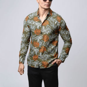 VENGOZ Kemeja Printing Pria - Tropical Green Casual Shirt LS