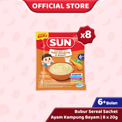 8 PCS - SUN Bubur Bayi 6+ Ayam Kampung Bayam Sachet 20 Gr