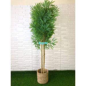 Pohon Artificial Daun Bambu Hijau T150 Latex Cover Pot Eceng Gondok Dekorasi Apartemen Aesthetic