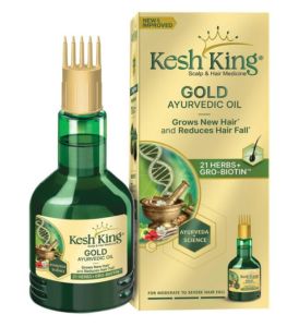 Kesh King Gold Ayurvedic Hair Oil with 21 Herbs and Gro-Biotin Helps Grow New Hair and Reduce Hair Fall Comes with a Hairfall Reduction Tracker 300ml