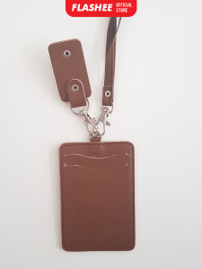 Flashee Name Tag Jepit Kulit Sapi Asli Hugo Id Card Holder Termasuk Tali Dan Penjepit Custom Nama