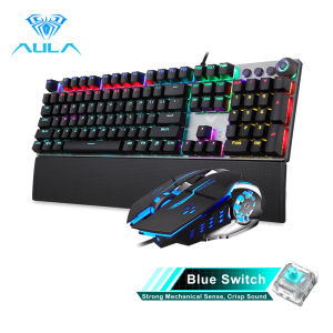 AULA  Mechanical Gaming  Mechanical  Keyboard and Mouse Combo Black/Blue Switch for PC Laptop Game(F2088+S20)