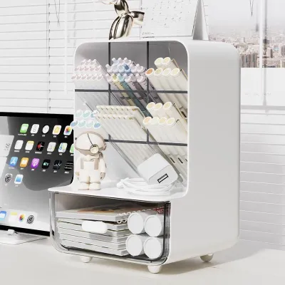 Portable Desktop Pen Holder Divided Storage Box Detachable Plastic Desktop Organizer For School Office Home