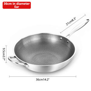 Konco Stainles Steel flat pan Nonstick Frying Pan 32/34/36cm Rosting Pan Flat Bottom Pot for Gas Induction Electric Stove Kitchen Cookware Cooking Pot Griddle Grill Pan