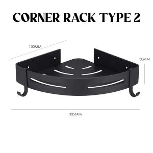 Wall Mounted Aluminium Alloy Corner Shower Rack Bathroom Shelf Shampoo Shelves Storage with Removable Hook (45230)