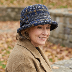 PARKOUR Warm Middle Aged Women Bucket Hat Windproof Thickened Cloche Hat Vintage Short Brim Bow Top Hat Autumn