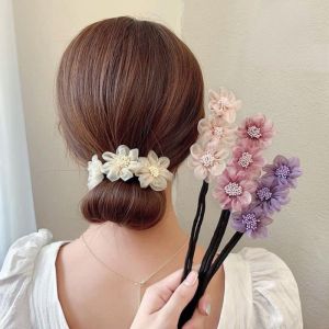 Women Accessories Lace Flower Coil Hair Device Ball Head Bud Plate Hair Curler Retro Pearl Hairpin Tool Flower Deft Bun Maker Tool To Twist A Bun Hair Female DIY Hairdressing Tool Bun Head Curling