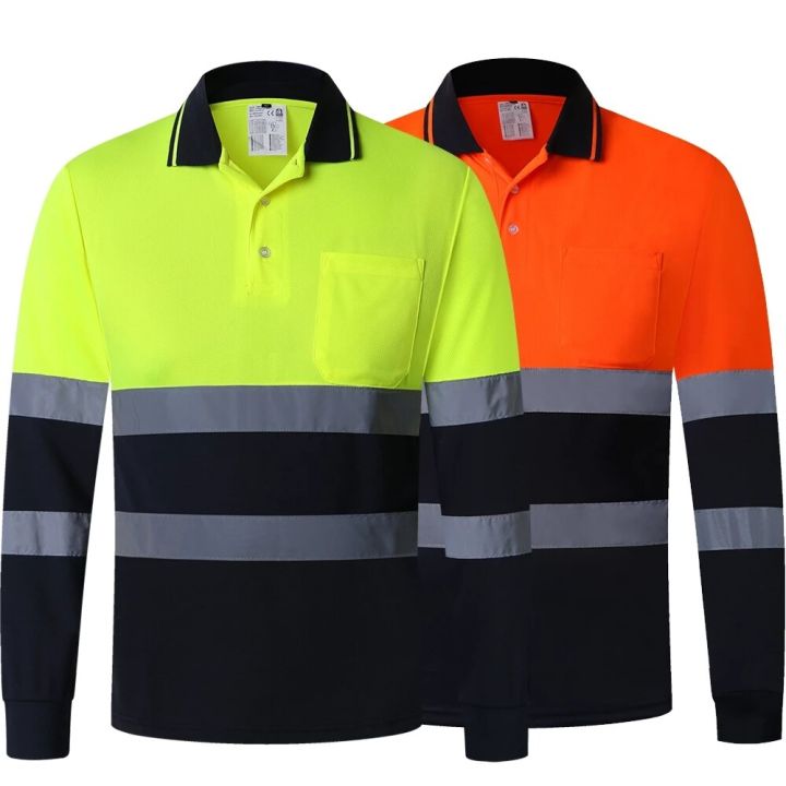 Fluorescent High Visibility Shirts Reflective Safety Polo TShirt Long