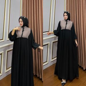 Gamis cantik konstud mix cer ceruty / dress wanita / rompi