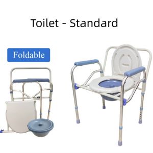 【COD】Foldable and Height Adjustable Commode Chair with Bucket and Wheel Multiple Function Folding Bathroom Shower Chair Bath Shower Mobile Potty Toilet Seat Stainless Steel Adult