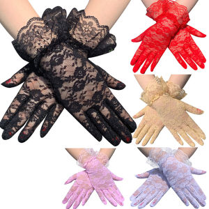 baoda Christmas Gift Women Vintage Sheer Short Lace Gloves Bride Wedding Gloves Derby Tea Party Wrist Length Floral Gloves for Dinner Fancy Costume Accessories Gloves