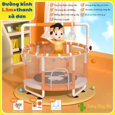 Trampoline sàn nhún quây bóng nhà bóng cho bé có xích đu tay vịn kèm xà đơn bóng rổ vận động đường kính 15m