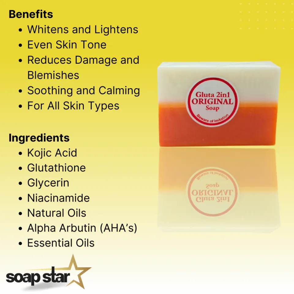 Kojic Gluta Soap Whitening Original 2in1 Bar Soap 90g By Mayfair Lighten  Skin Anti Aging Smooth Soft Glowing Skin Cleansing Gluta Kojic Variant Soap  Mesh Loofah Gloves Sponge SoapStar