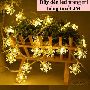 Đèn LED Dây Trang Trí Giáng Sinh Hình Bông Tuyết Dài 4 Mét Đèn Nháy Cắm Điện Ánh Sáng Vàng Ấm Decor Cho Cây Thông