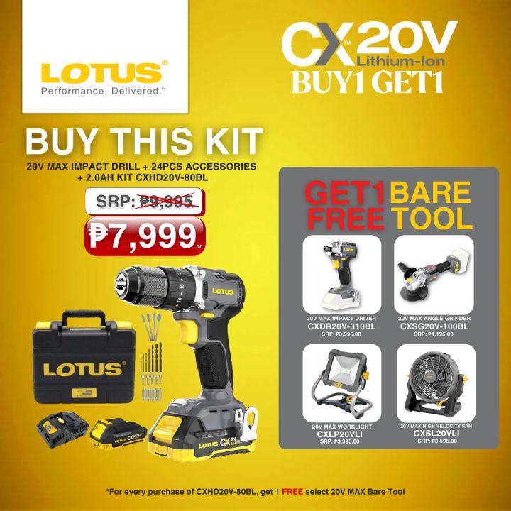 Lotus Impact Drill W/KIT 20V CXHD20V-80BL/2 - with Freebie | Lazada PH