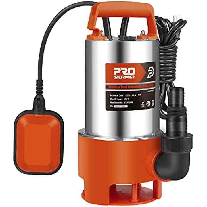 TDRFORCE Stainless Steel Sump Pump, 1HP 3700GPH Submersible Clean/Dirty