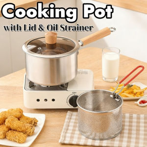 2in1 Deep Fryers Pot with Lid & Oil Strainer Stainless Steel Fried Food Milk Multi-used Cooking Pot