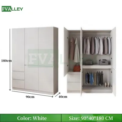 FVALLEY Simple Large Wardrobe Bedroom Cabinet Dual Drawer Storage Cabinet Wooden Wardrobe