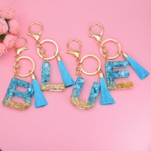 1Pc Car Keychain Fashion Alphabet Tassel Personalized Ornaments Key Ring Diy Cute Letters Pendant Resin Glitter Gradient Gold Leaf Key Chain Holder Name Souvenir Customized Give Away for Girl Couple Gift Handbag Car Mirror Key Accessories
