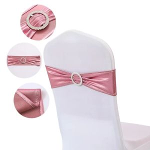 10pcs/50pcs Rose Gold Silver Metallic Spandex Chair Sash Band Knot Elastic Stretch Hotel Party Wedding Chair Bow Tie