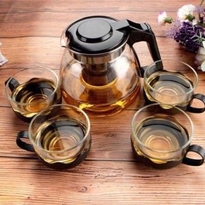 BoAmTra4Ly - Bộ Ấm Ly Pha Trà Thủy Tinh Có Lõi Lọc Inox - 1 Ấm 700ml Và 4 Ly Thủy Tinh Cách Nhiệt Tiện Lợi