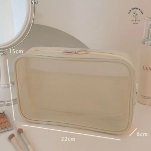 Beige Aesthetic Make Up Pouch | Aesthetic Korean Pouch | Mini Pouch | Travel Pouch | Mini Travel Bag | Bag Organizer | Coin Pouch | Tas Serba guna - LND HOMEWARE
