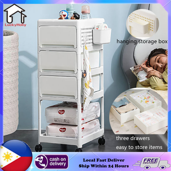 【COD&Local】Storage Rack Stroller Baby Drawer Mobile Bedside Milk Powder Can  Storage Rack Home Organizer and Storage Shelf Multi storey Bedroom Plastic 