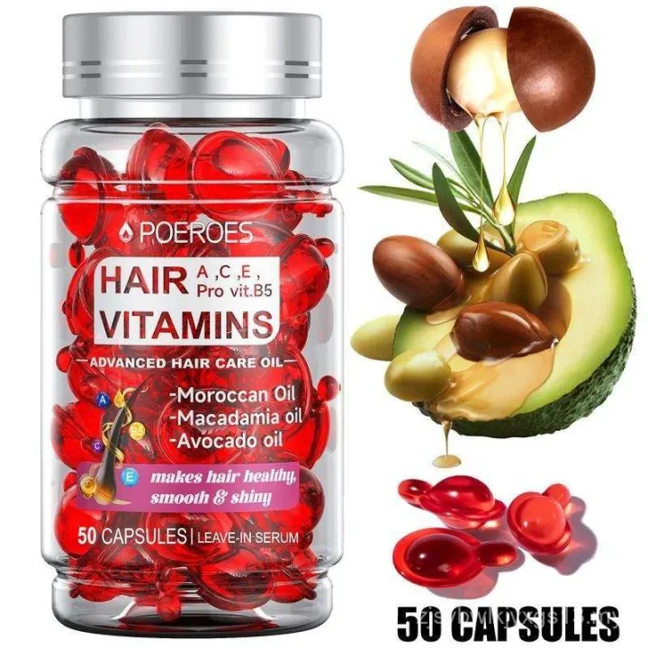 POEROES 50 Capsules Hair Oil With Argan Avocado & Moroccan Oil - Hair ...