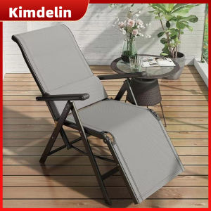 KIMDELIN Folding Lounge Chair Textilene 6 Grades Outdoor Deck Chair Office Lazy Nap Lunch Chair camp chair w/Armrest For Garden