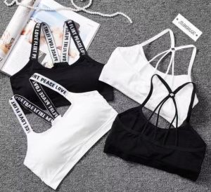 FASHIONJEANS_SHOP สปอร์ตบราสายลายตัวอักษร งานปัก ใส่ออกกําลังกายมีฟองน้ํา ผ้าดีมาก #0321