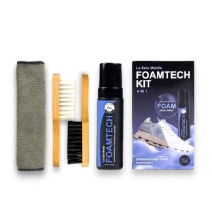 La Sole Manila Foamtech Kit - a high powered foam shoe cleaner with hard bristle brush soft bristle brush and microfiber towel with disinfectant
