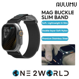 AULUMU A11 Mag Buckle Slim Nylon Band Strap for Apple Watch Ultra 49mm Series 10 9 8 7 6 5 4 SE 3 (42–46mm) | Lightweight Breathable Quick Release Sport Loop with Magnetic Hook & Stainless Buckle