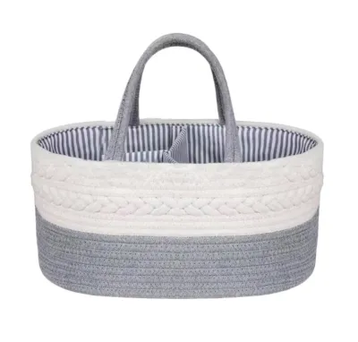 Baby Rope Diaper Caddy Organizer (100% Cotton Canvas) Rope Nursery Storage Bin Baby Diaper Organizer Storage Bag Portable Storage Basket Diaper Tote Bag