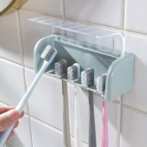 Multipurpose Punch-free 5 Grid Toothbrush Holder Wall-mounted Bathroom Accessories Storage Rack