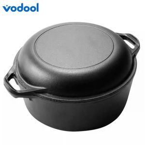 2 in 1 Iron Dutch Oven with Skillet Lid Dutch Oven Pot with Dual Handles Skillet Cookware Pan Set for Camping BBQ