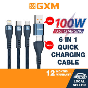 GXM 3 in 1 6 in 1 100W Fast Charge Data Cable iPhone 16 15 14 Lightning USB Type C to Type C Micro USB MacBook Laptop iPad Samsung Charger Cable 1.2m