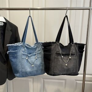 MAOMEI Retro Denim Shoulder Bag Korean Style Simple Underarm Packs Fashion Large Capacity Canvas Tote Bag Women