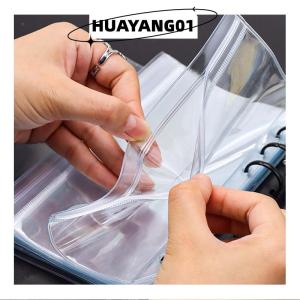 HUAYANG01 [HOT FASHION] ใหม่6ชิ้น A5 A6 A7 6รูกระเป๋าสองด้าน3ชั้นโฟลเดอร์ซิปใสและโฟลเดอร์ที่เปิดด้านข้างพีวีซีกันน้ำ