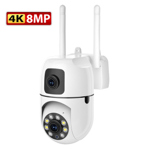 V380 กล้องวงจรปิดคู่เลนส์ 8MP HD Wifi Smart CCTV ติดตามอัตโนมัติ วิสัยทัศน์กลางคืน การตรวจจับการเคลื่อนไหว การควบคุม PTZ 360 °