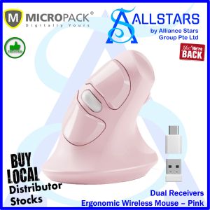 (ALLSTARS : No.1 Shop) Micropack USB-C USB-A Dual Receiver Vertical Wireless Mouse MP-V03W / Choice of Black / Pink (Warranty 1Year)