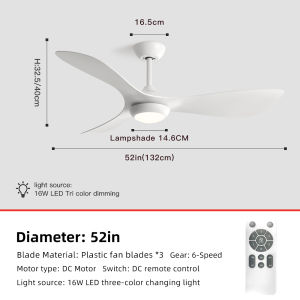 YYD พัดลมติดเพดาน52นิ้วพร้อมไฟและรีโมทคอนโทรลประหยัดพลังงานเงียบการตั้งค่าความเร็ว6ระดับ