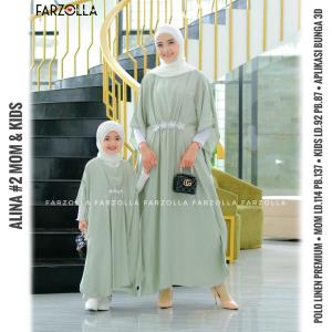 Alina#2 Kaftan Ibu dan Anak Polo Linen Aplikasi Bunga 3D Allsize