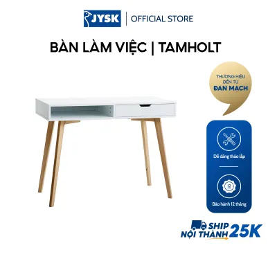 Bàn làm việc | JYSK Tamholt | gỗ công nghiệp/gỗ cao su | trắng/sồi | R50xD100xC77cm