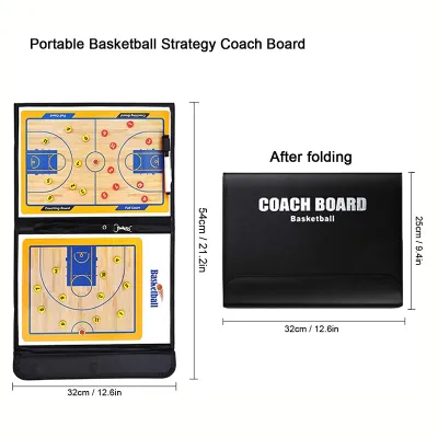 Magnetic Basketball Tactical Board Foldable Basketball Coaching Board Tactical Layout Notebook with Dry Erase And Marker Pen PU Leather Cover Black