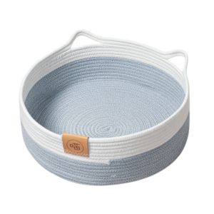 Pet Bed Cat Nest Cotton Rope Hand-Woven Pet Nest Cat Scratch Board Cat Nest Rattan Dog Cat Bed Washable Kennel Summer Cooling Round Basket