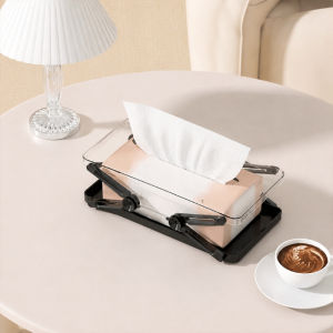 Foldable Tissue Box with Lift and Free Extraction Feature Transparent Napkin Storage Box