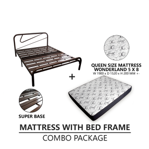 Combo Set Queen Size Bed Frame with 8 Inch Quality Mattress Katil Queen Set Dengan Tilam - CM-BF48