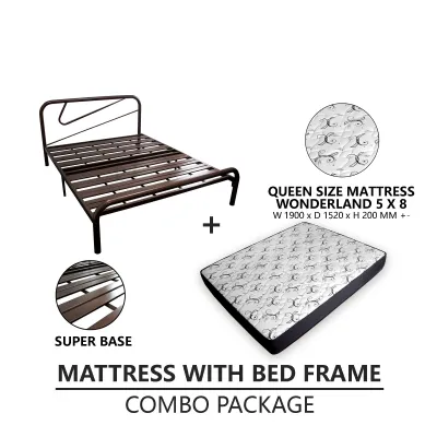 Combo Set Queen Size Bed Frame with 8 Inch Quality Mattress Katil Queen Set Dengan Tilam - CM-BF48